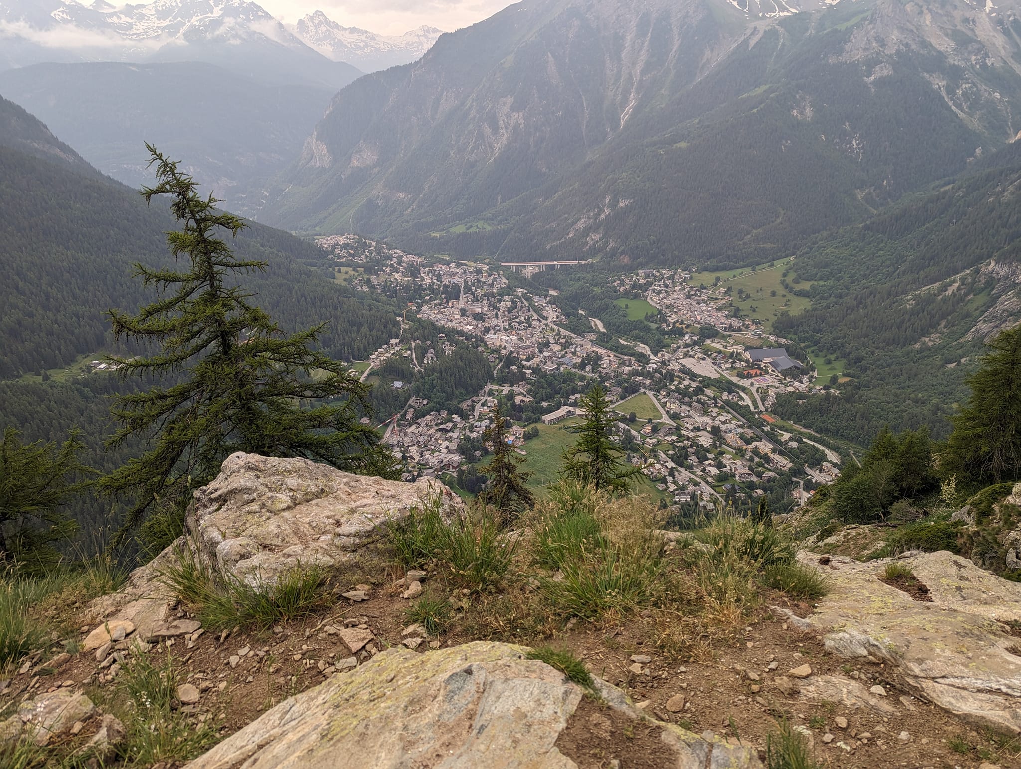 Oppe av skogen og fint utsiktspunkt mot Courmeyar