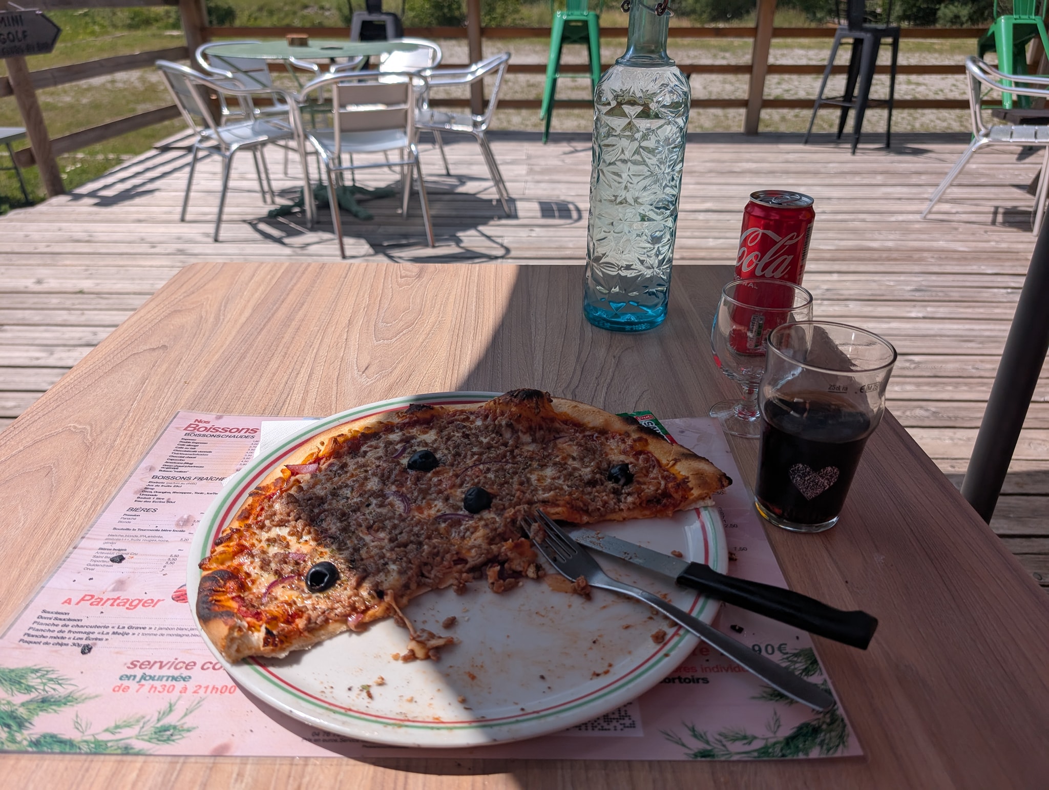 Pizza med kjøttdeig er en greie her i området. Den var veldig god da.
